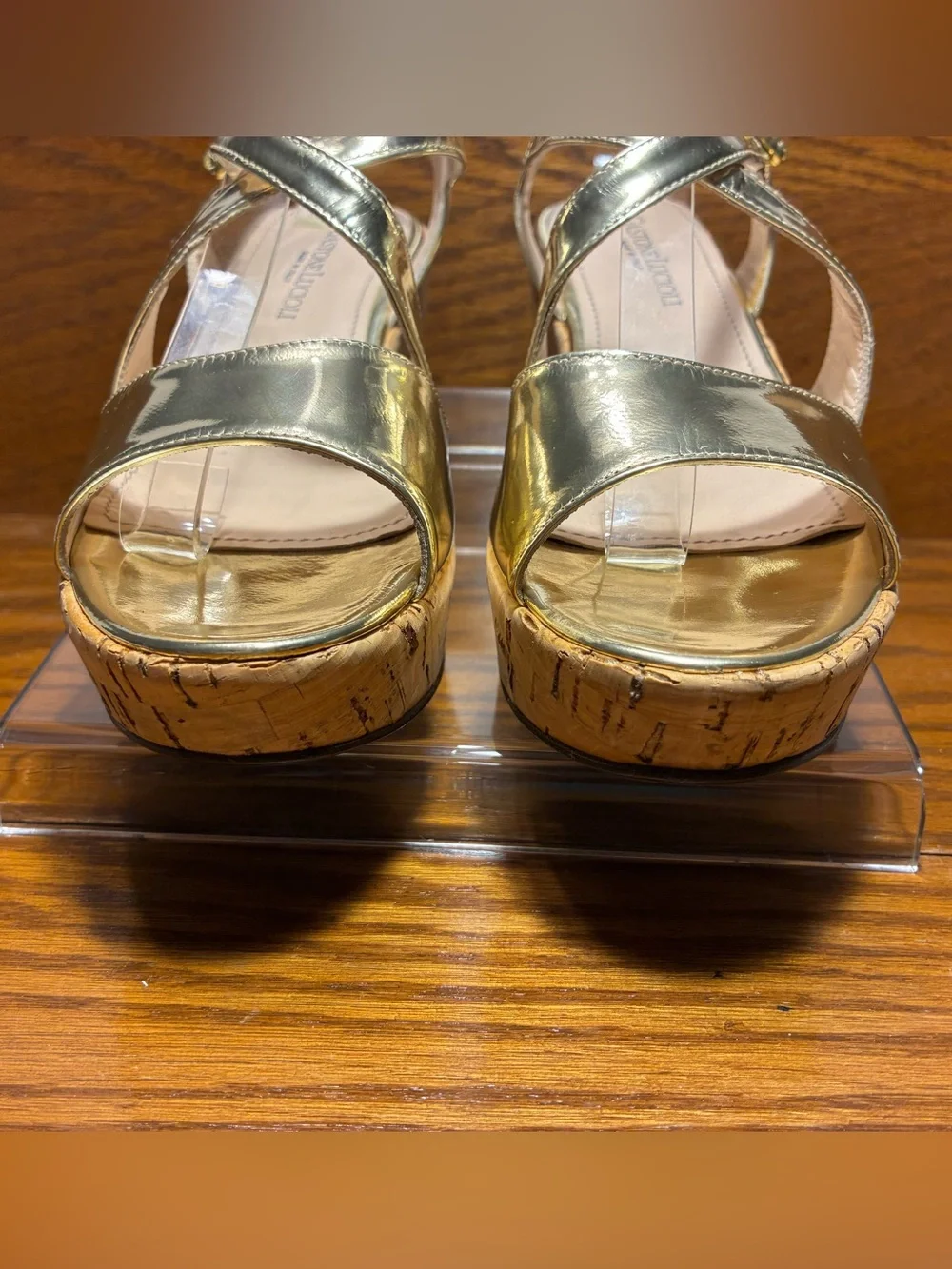 Gastone Lucioli ITALY MADE Metallic Gold Cork Platform Wedge Sandals EU40 US 9.5